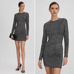 GOOD AMERICAN  Embellished Mini Dress in Black Bodycon Long Sleeve Crew Neck Med